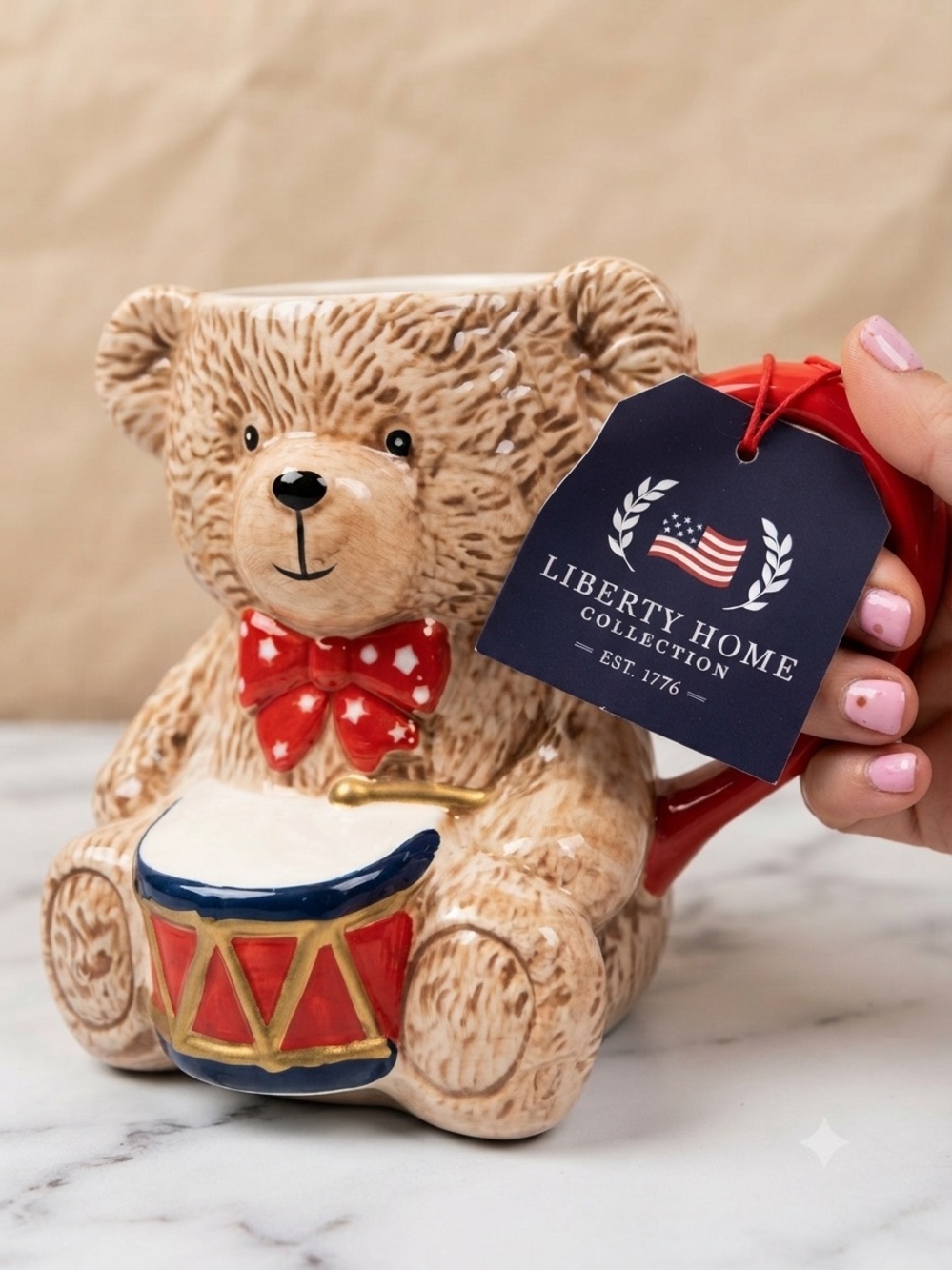 Red-Handled Teddy Bear Drum Ceramic Mug